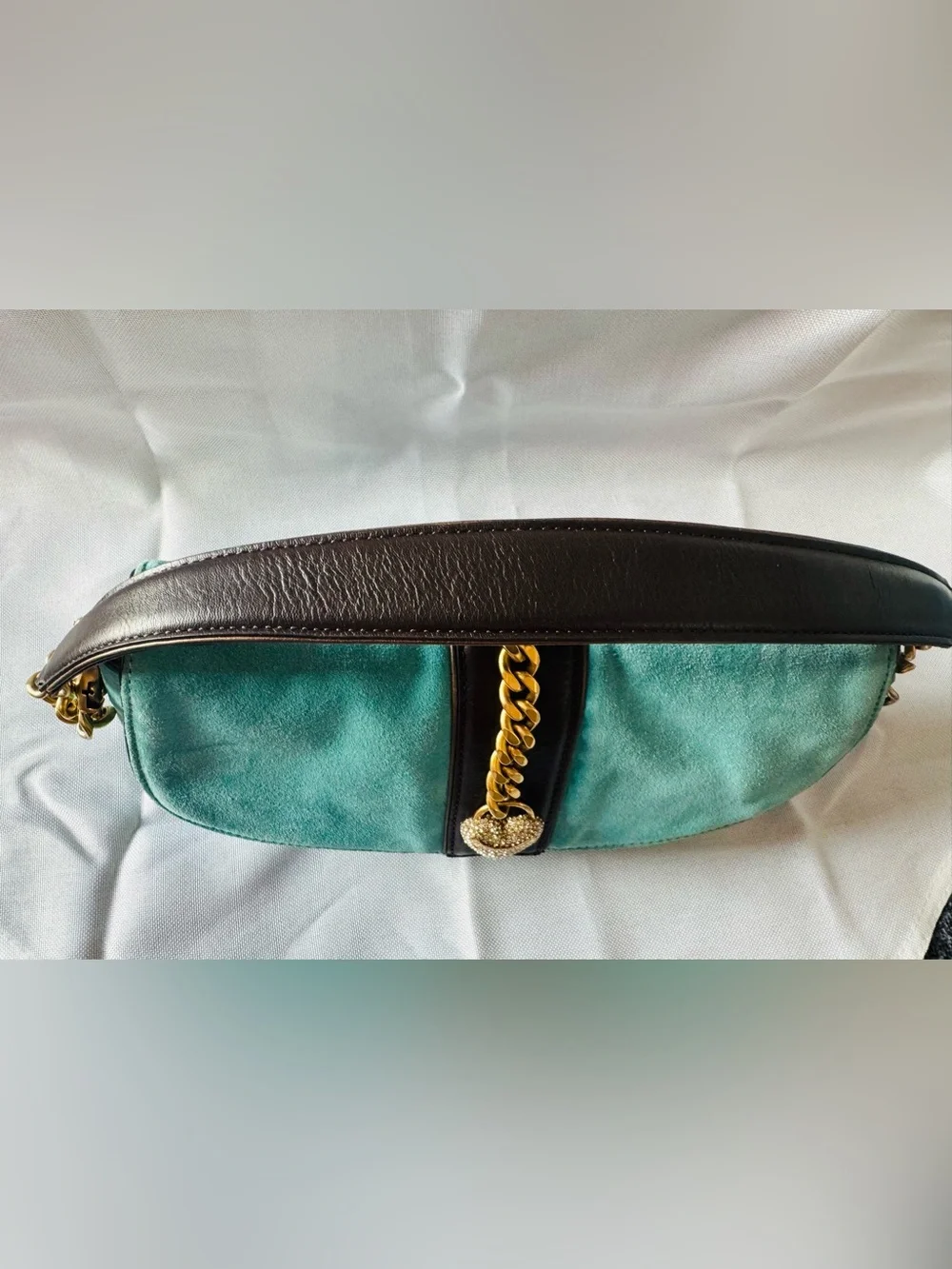 Rare Juicy Couture Y2K Teal Velour Rhinestone Darling Couture Shoulder Bag - Picture 8 of 12